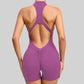 Women's V-Back Scrunch Jumpsuit – Sleeveless Zipper Gym Bodysuit