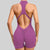 Women's V-Back Scrunch Jumpsuit – Sleeveless Zipper Gym Bodysuit