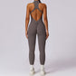 Women's V-Back One-Piece Jumpsuit – Sleeveless Zipper Yoga Bodysuit