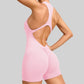 Women's V-Back Scrunch Jumpsuit – Sleeveless Zipper Gym Bodysuit
