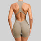 Women's V-Back Scrunch Jumpsuit – Sleeveless Zipper Gym Bodysuit
